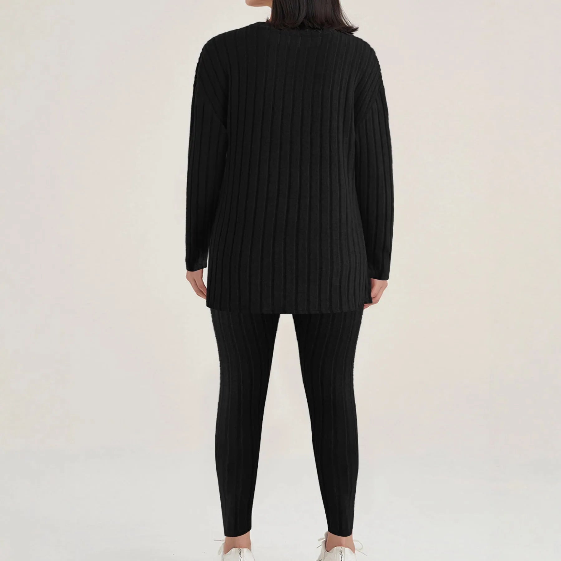 Women's black sunken stripe two-piece homewear set with matching trousers and top
