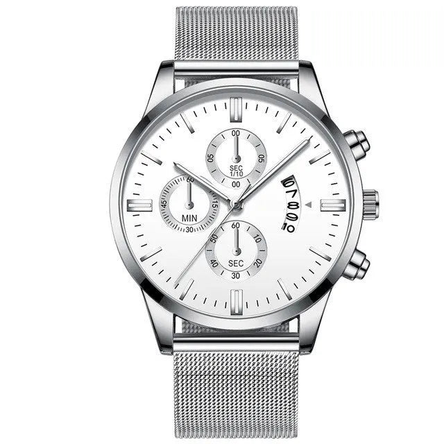 Men's stainless steel quartz watch with mesh band in a two-tone colour option.