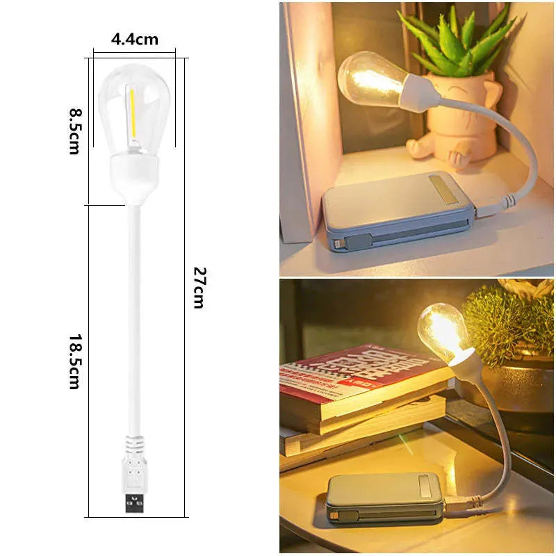 USB rechargeable folding night light with tungsten filament bulb in compact folded position