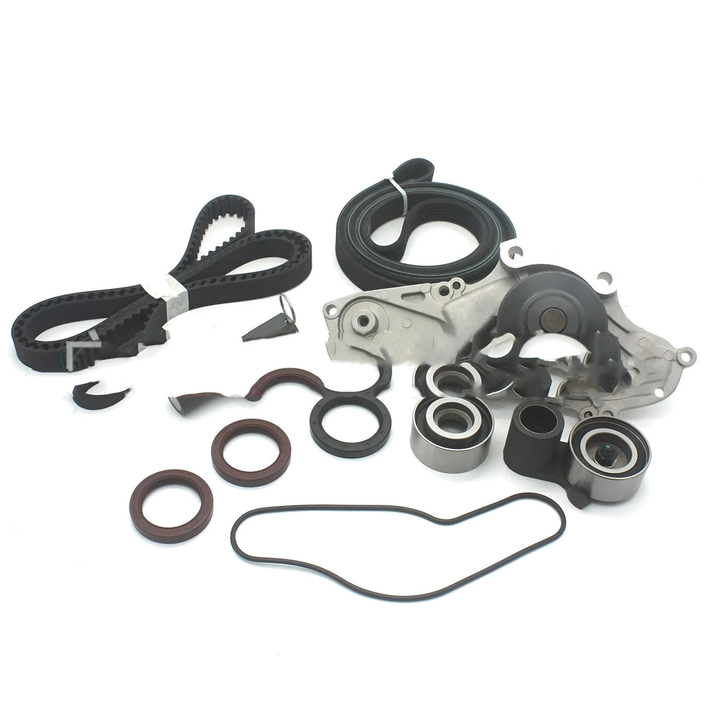 Metal belt and water pump assembly components kit measuring 28x18x16cm