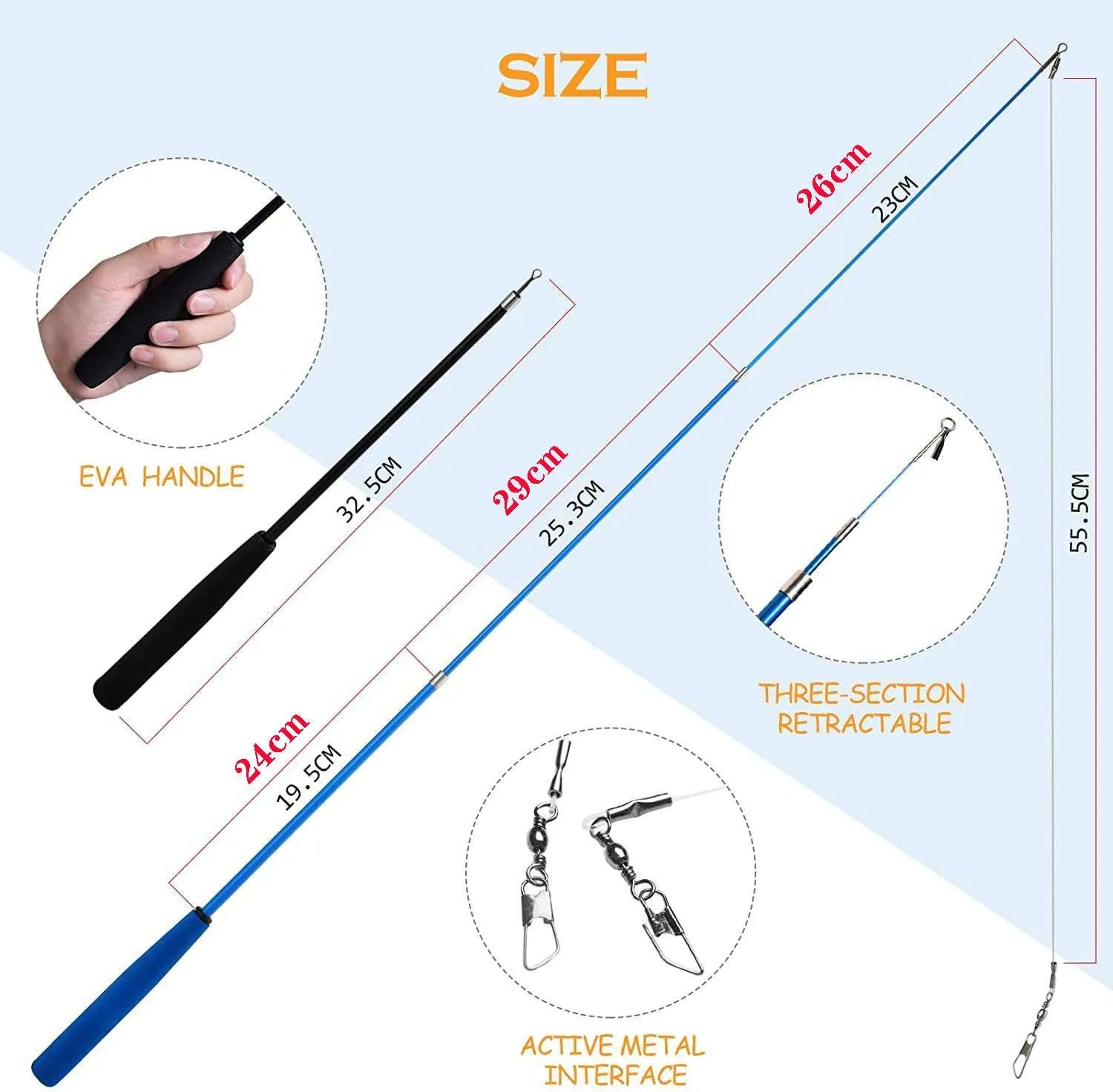 Cat teaser feather fishing rod set with telescopic pole and multiple replacement heads