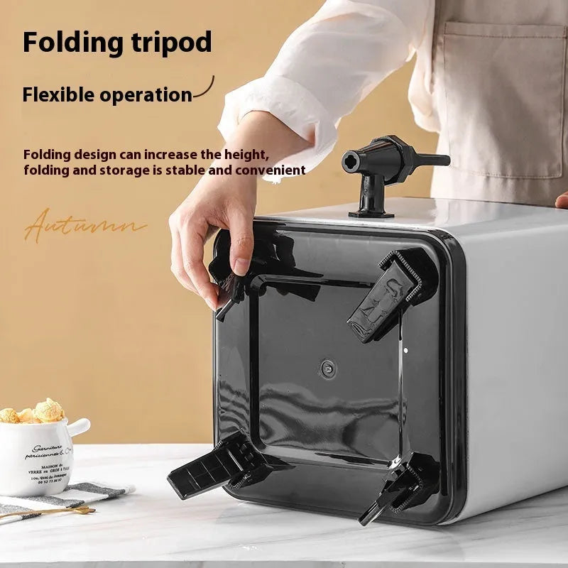 Silver stainless steel milk tea cold insulation barrel with square lock lid, 8 litre capacity