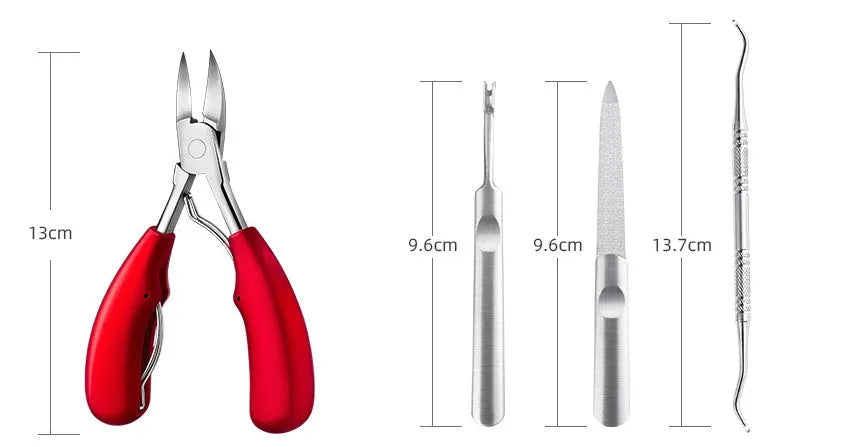 Stainless steel nail clipper with red ABS handle and red trumpet attachment