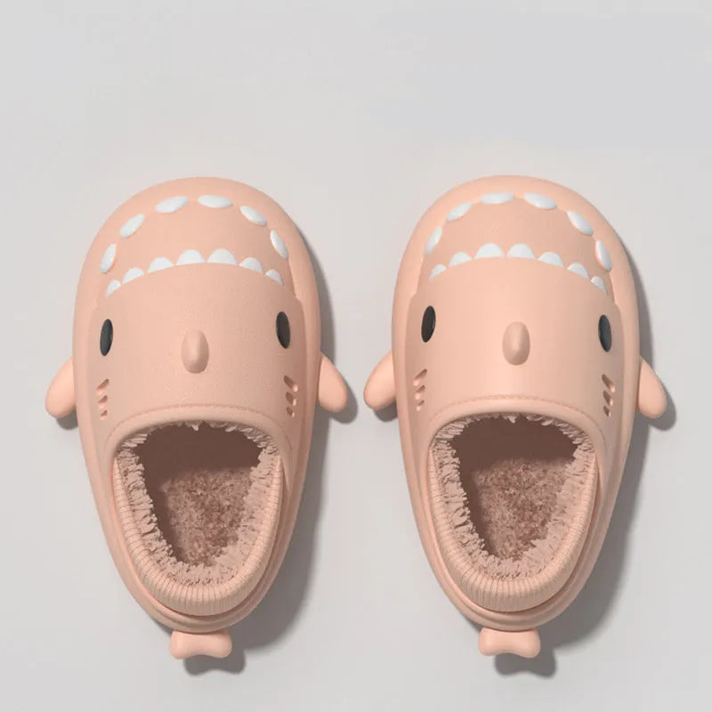 Haze blue shark slippers unisex EVA thickened plush winter house shoes with baotou style