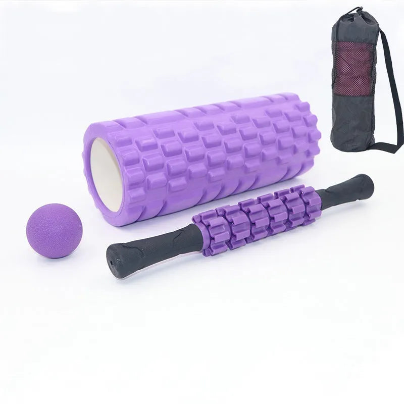 Black fitness foam roller measuring 33cm with EVA and PVC construction for muscle massage