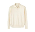 Pure wool POLO sweater with lapel collar and long sleeves in milky white colour