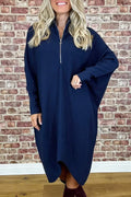 Women's solid colour loose fit knit dress with raglan sleeves on a hanger.