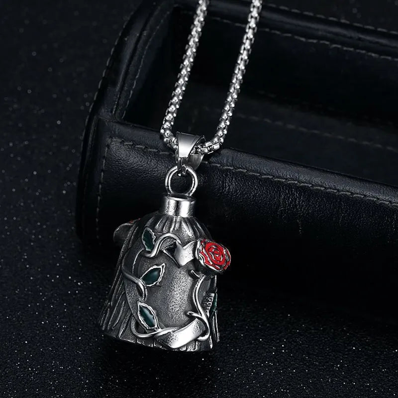 Titanium steel motorcycle riding lucky bell with vintage polished finish and double-sided epoxy rose design