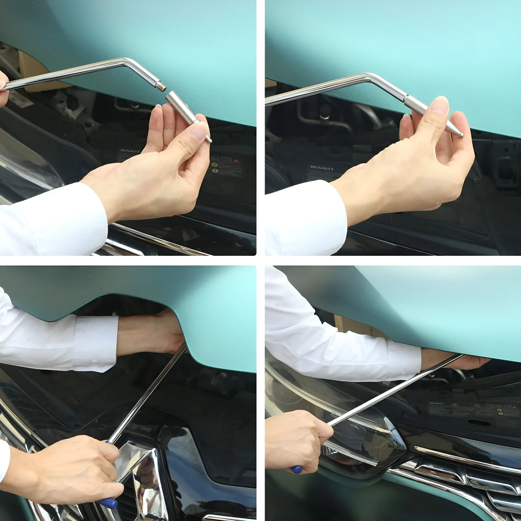 Three-piece alloy steel car dent repair tool set with hook crowbars for automotive bodywork