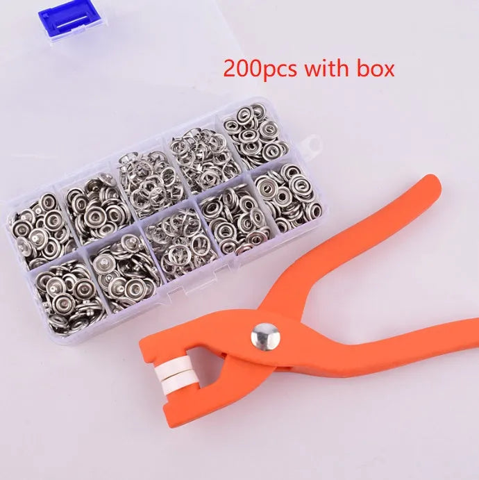 Square stainless steel five claw no sew button and application pliers for clothing