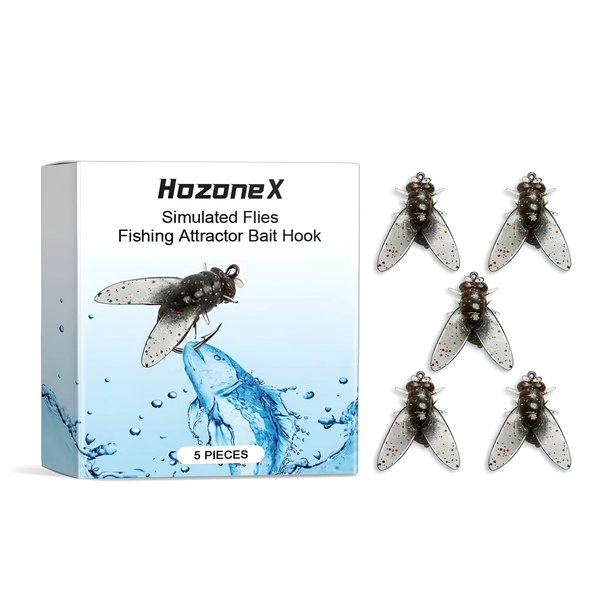 Five 1.5cm square TPR silicone soft fishing lures with insect pattern