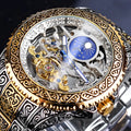 Forsining yellow skeleton tourbillon mechanical watch with stainless steel case and automatic movement