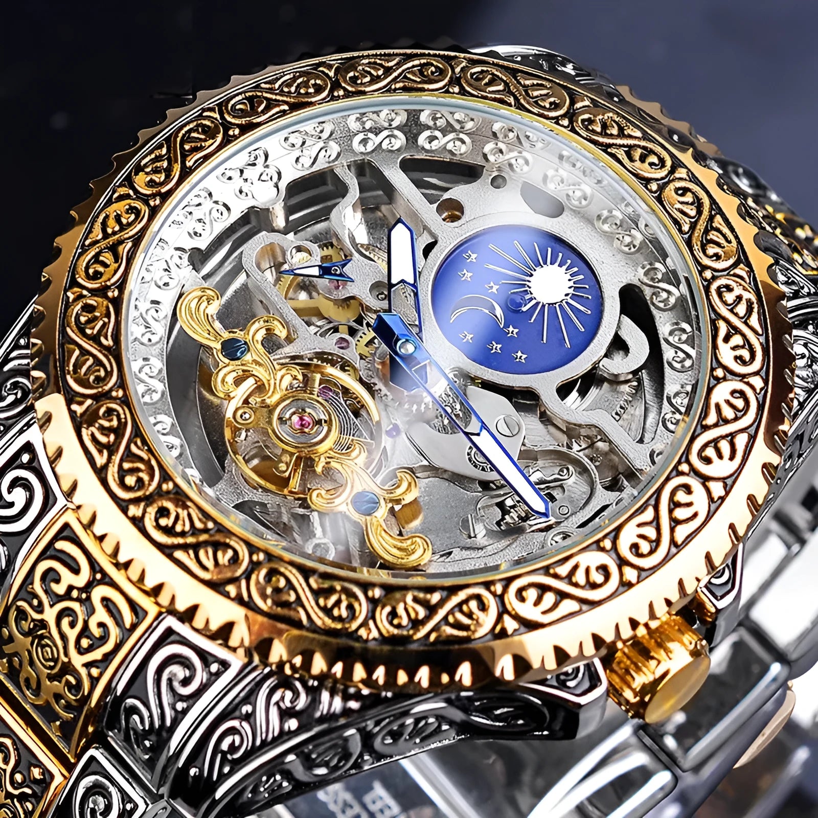 Forsining yellow skeleton tourbillon mechanical watch with stainless steel case and automatic movement