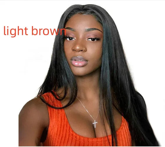 Black long straight wig with centre-parted bangs made from high-temperature fibre