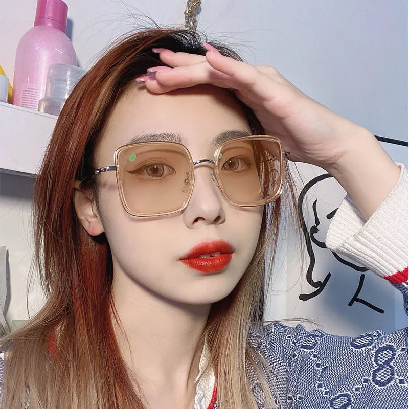 Photochromic large frame myopia glasses with anti-blue light lens in Black Gold Grey