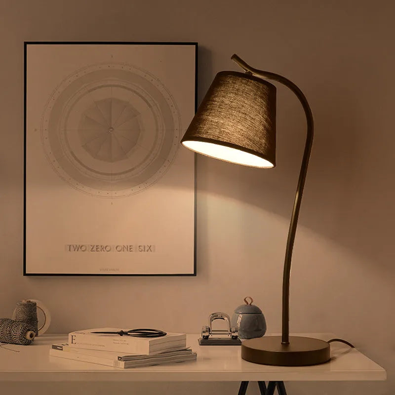 Modern Nordic table lamp with LED light source and solid wood base