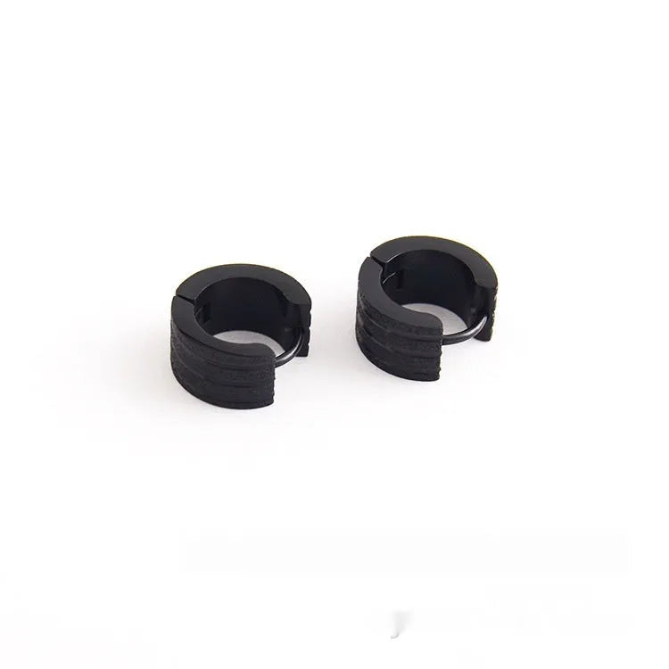 Korean style geometric pattern frosted titanium steel earrings in black, gold, and steel colour options