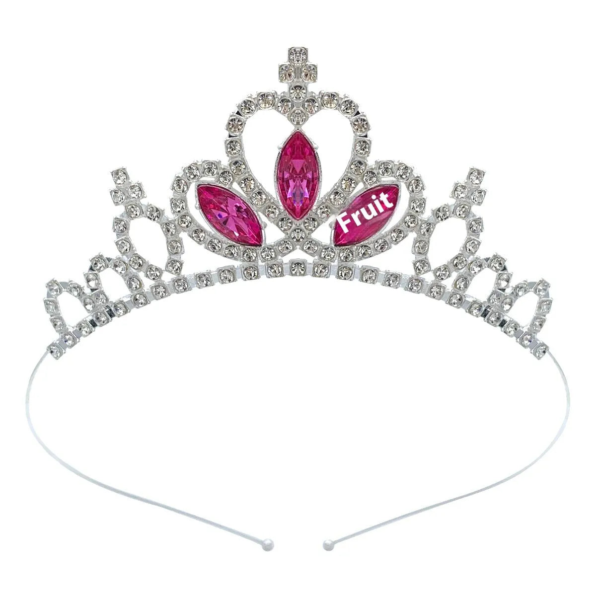 Gold electroplated alloy princess crown headdress with diamond-like decorations for birthday parties