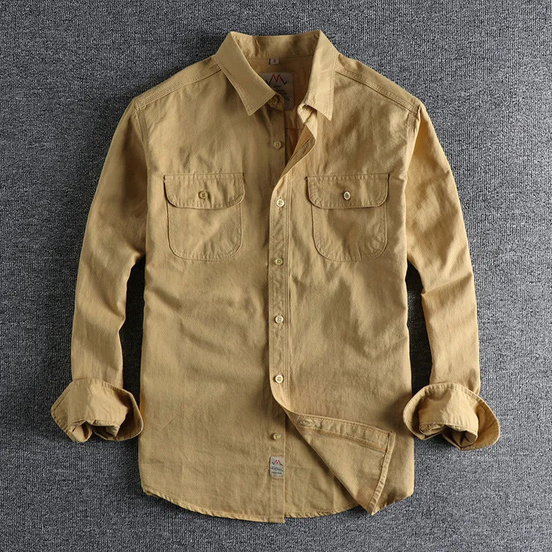 Men's light blue cotton long sleeve shirt with regular fit and cardigan style
