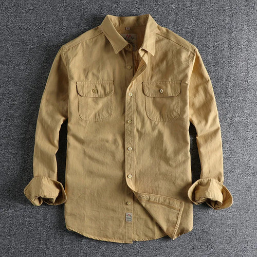 Men's light blue cotton long sleeve shirt with regular fit and cardigan style