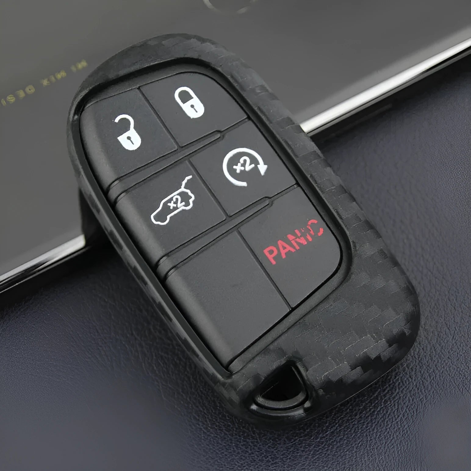 Silicone car key case with carbon fibre design for Dodge Chrysler Fiat remote keys