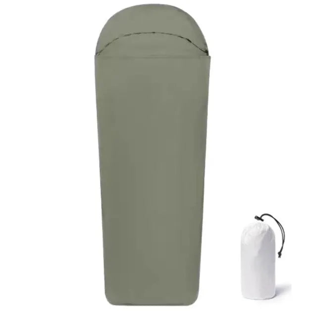 Blue mummy-style nylon camping sleeping bag for adults measuring 210x80x60cm