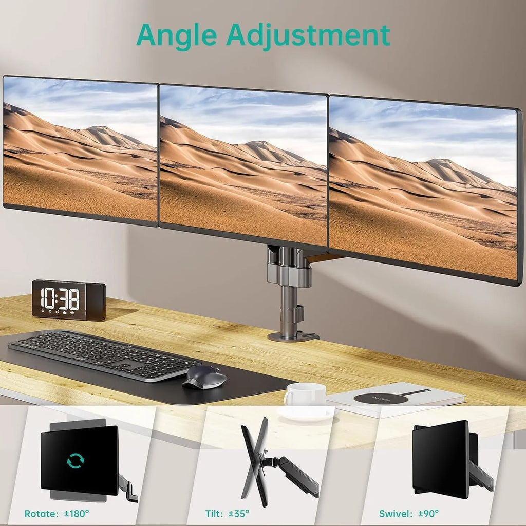 Black aluminium alloy three-arm gas spring monitor mounting arm for 13-27 inch computer screens