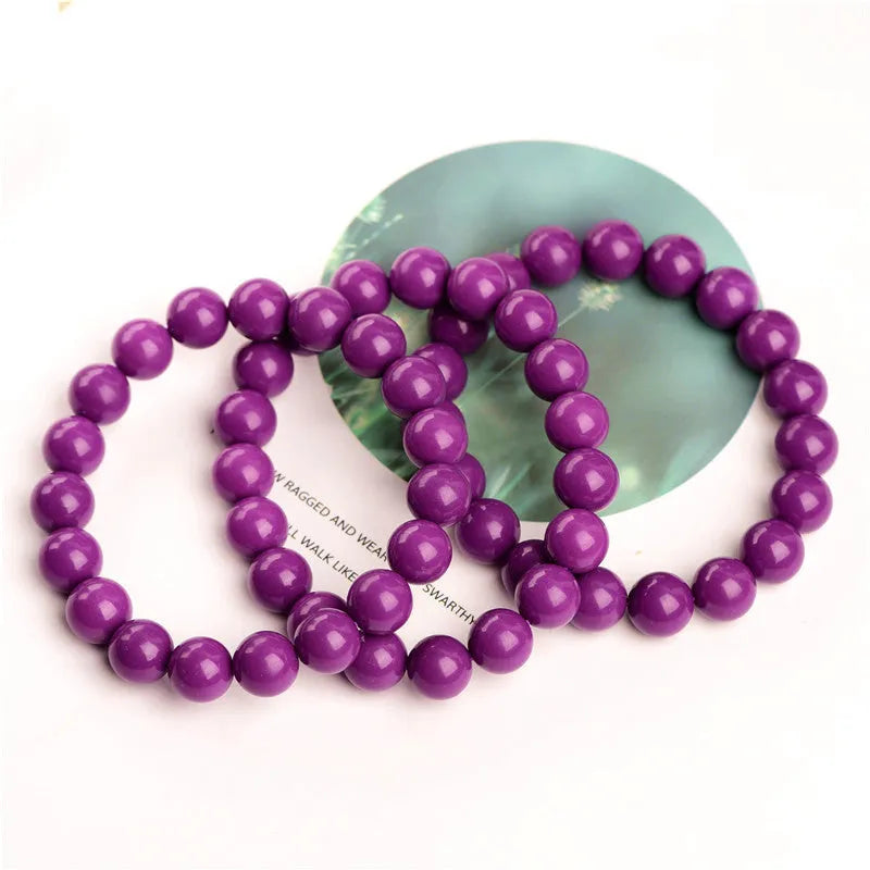 Jiuya purple mica crystal bracelet showing 5A grade colour and single circle beads