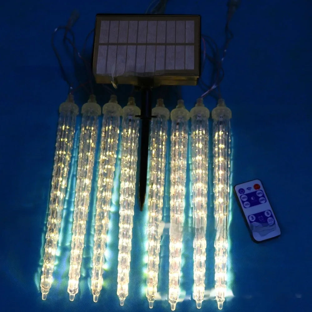 LED ice cone meteor shower ornamental festoon lamp with 30CM cones and solar panels