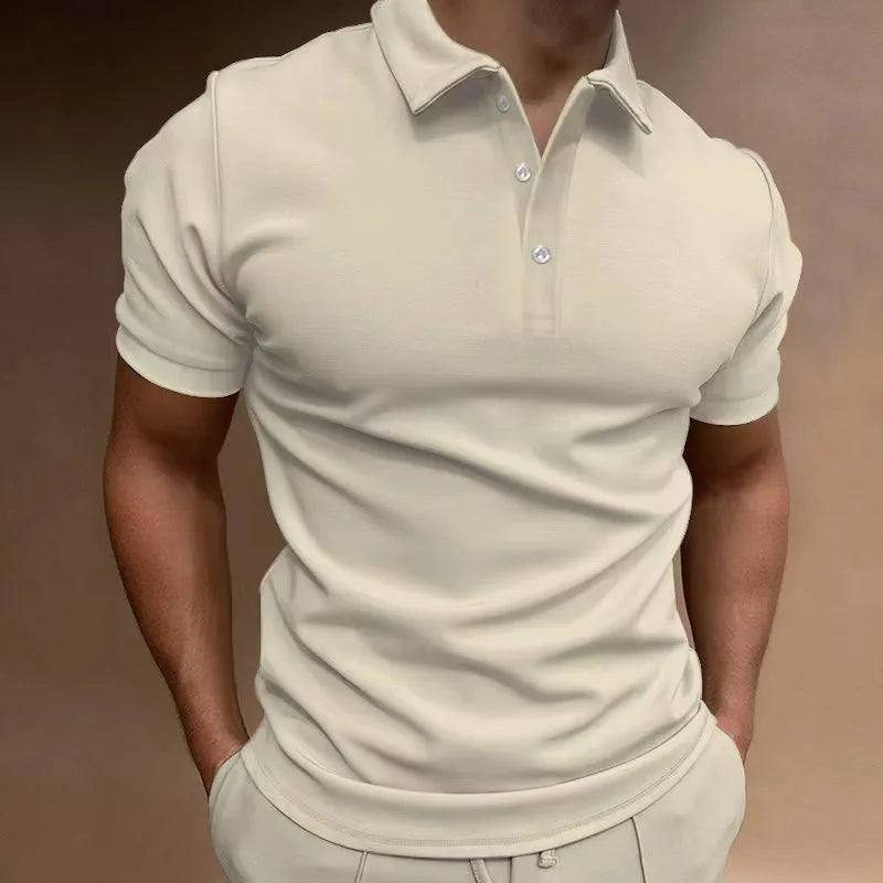 Men's loose fit cotton blend T-shirt with button detail and short sleeves in multiple colours