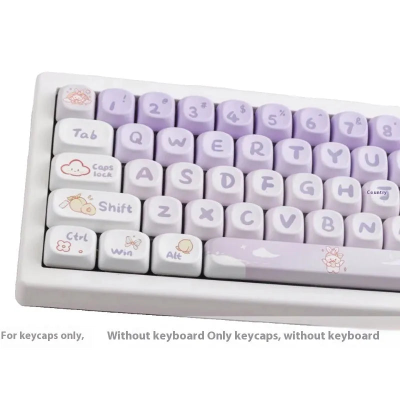 Set of gradient purple PBT keycaps for mechanical keyboards featuring a rabbit design.