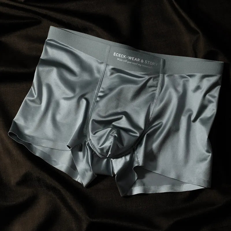 Men's colourblock ice silk underwear in nylon fabric showing seamless construction