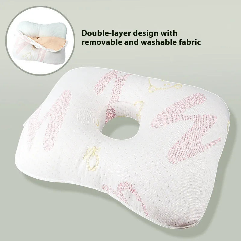 Beauty salon single hole ear pillow in New Chinese style, showing centre cut-out.