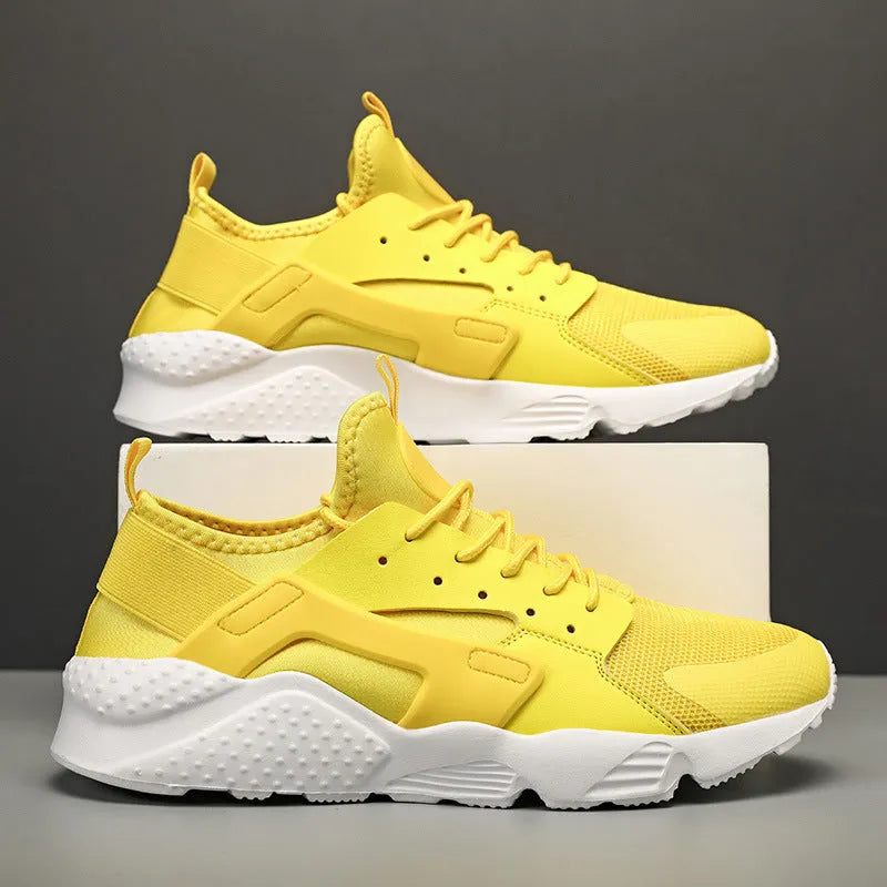 Men's low top casual shoes with mesh upper and cross shoulder straps in fluorescent colours