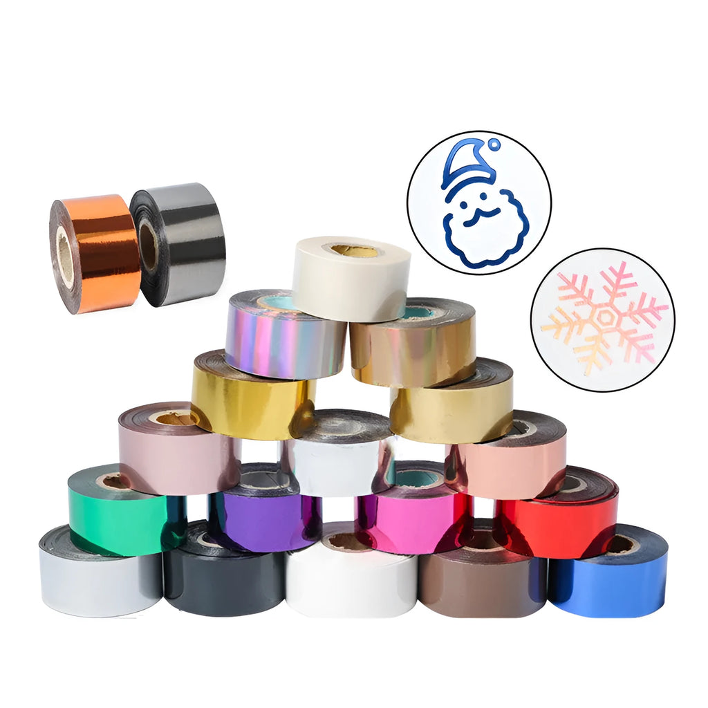 Roll of gold electrochemical aluminium hot stamping foil for leather and plastic branding.
