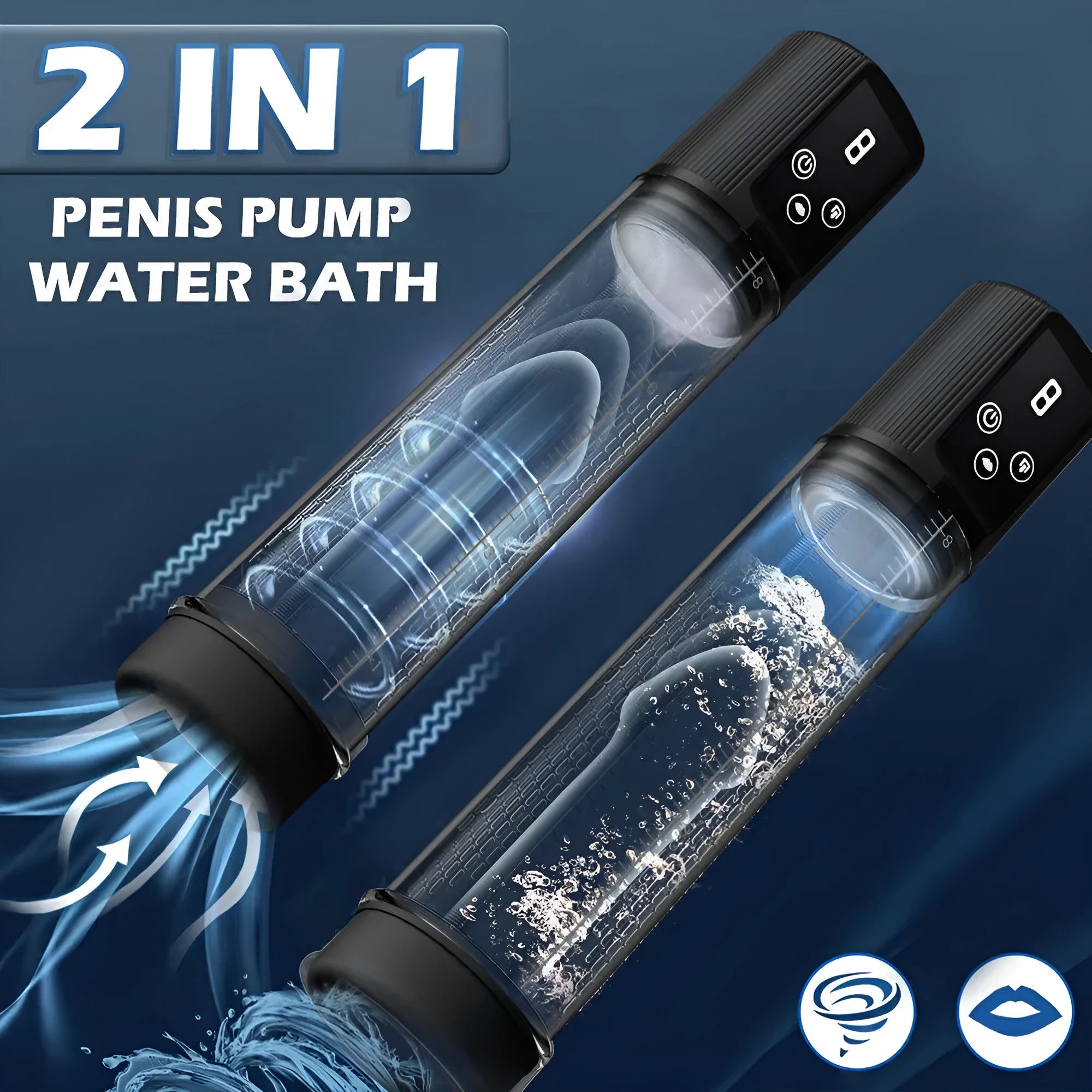 Men's masturbation device with diqiao electric training pump unit made from black ABS and grey TPE.