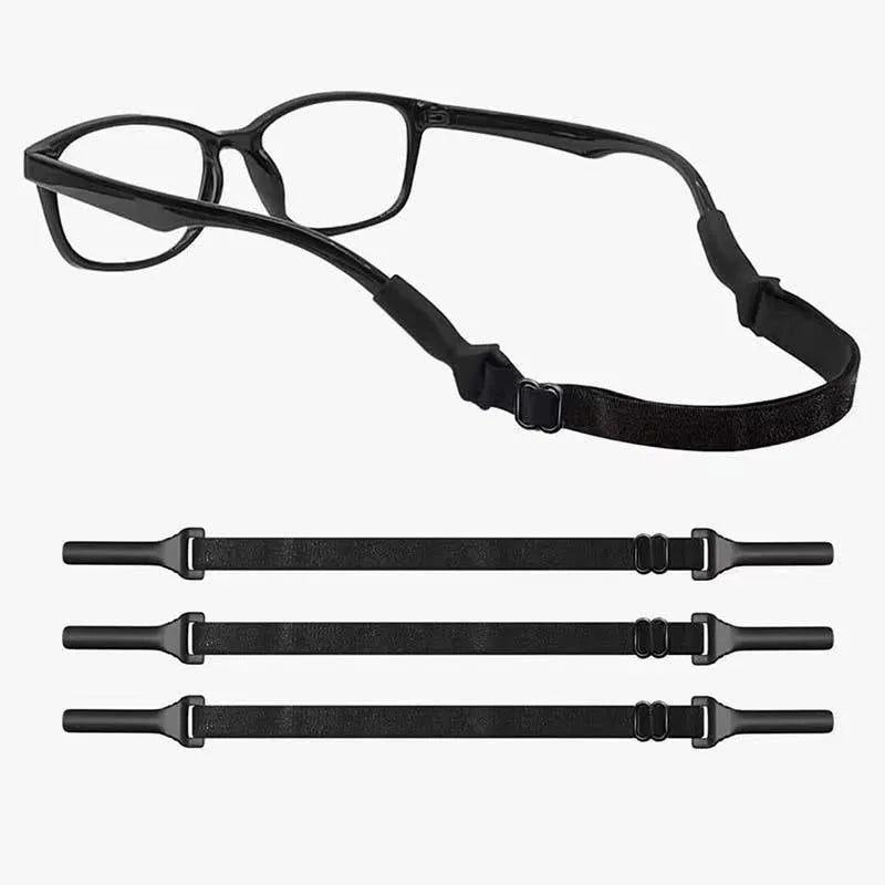 Black adjustable glasses cord with silicone ends and anti-skid fibre rope for eyewear retention