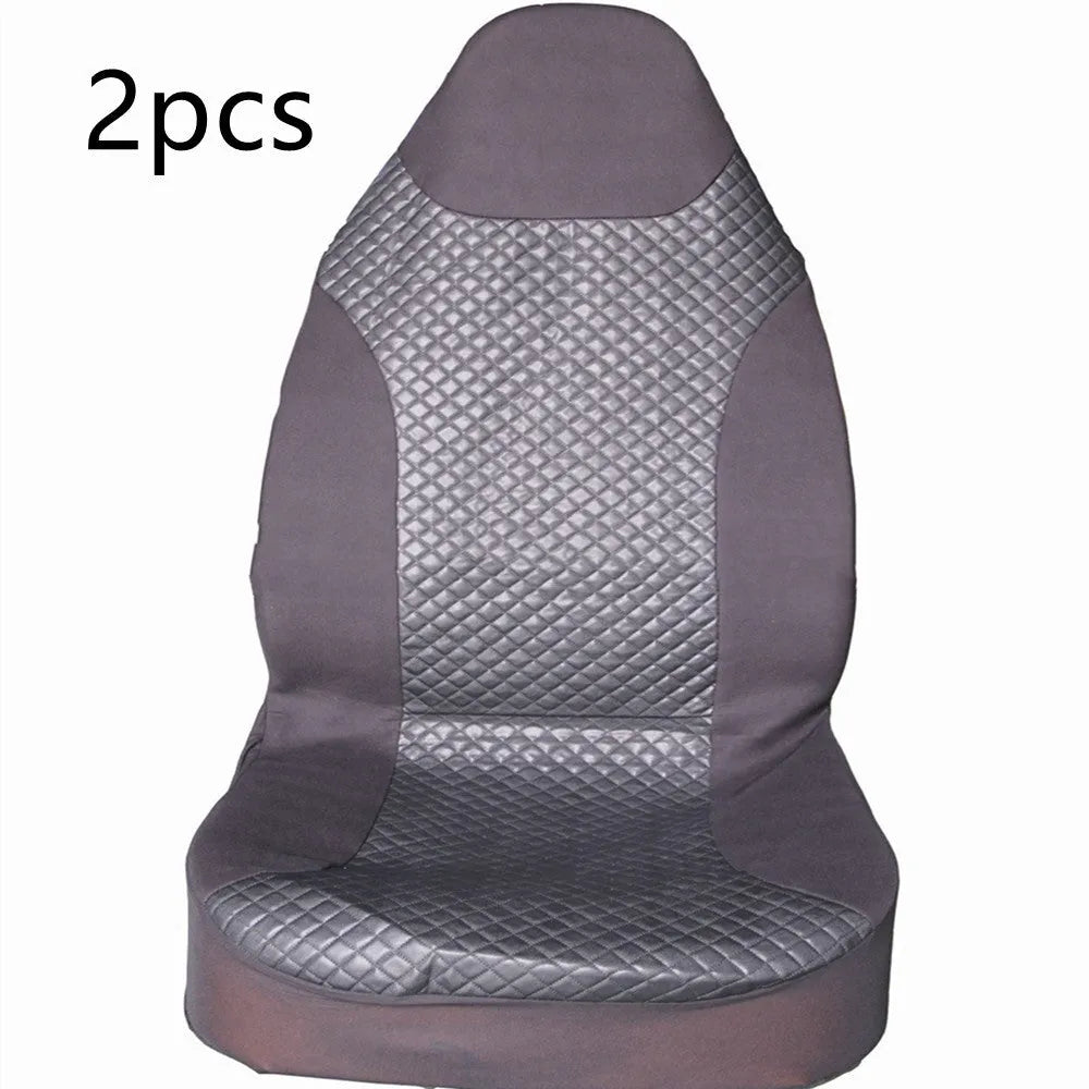 Black quilted PU universal car seat cover with sponge padding and attachment hooks