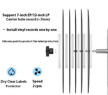 Single-slot ultrasonic cleaning machine for disc and vinyl record maintenance with control panel.