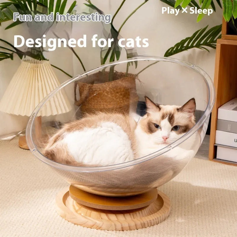 Transparent acrylic Cat Space Capsule Bathtub pet bed available in multiple sizes