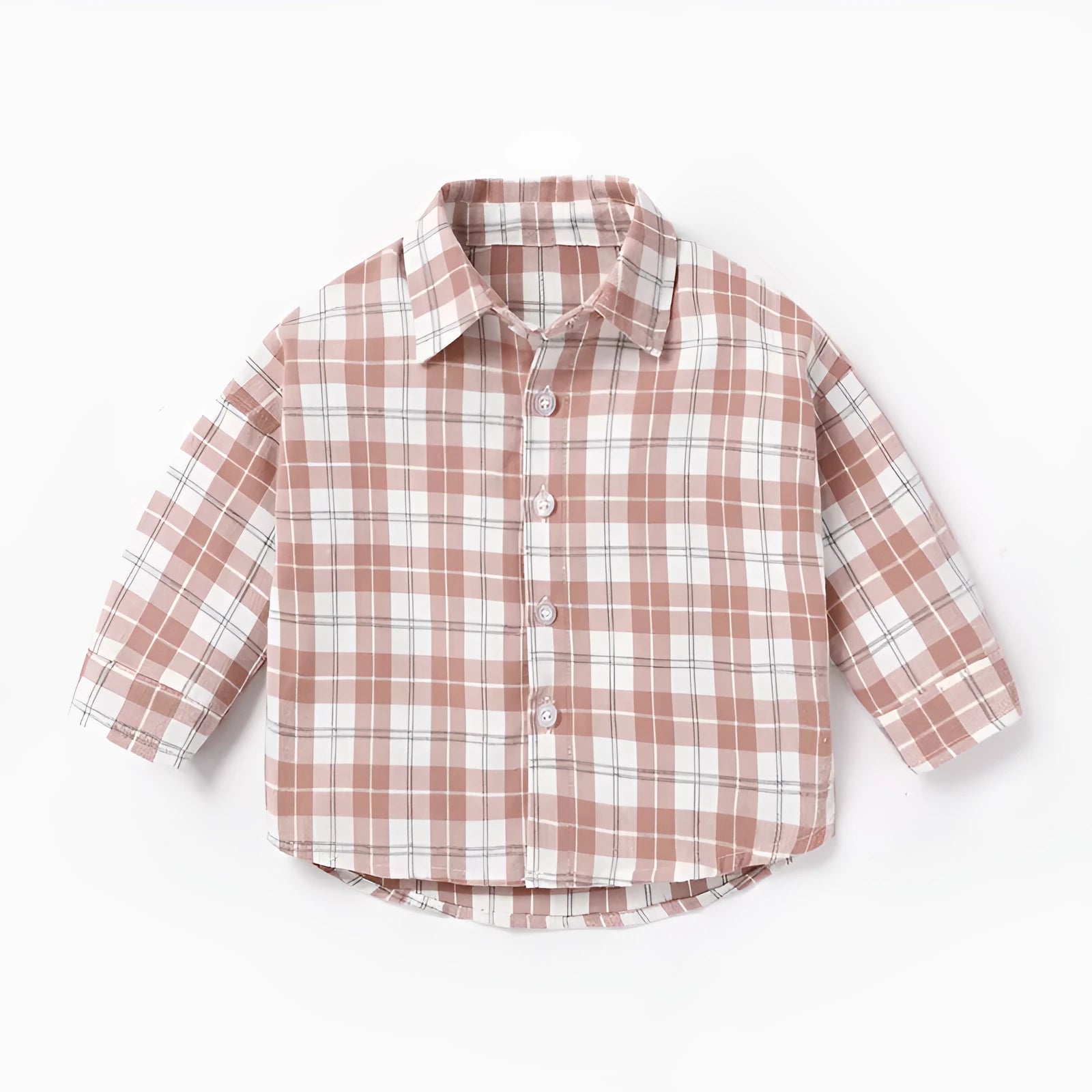 Boys' cotton lattice shirt with animal cartoon pattern in light blue, showing long sleeves and casual style.