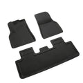 TPR floor mat set for Tesla Model Y showing footwell, storage box, and tailbox mats.