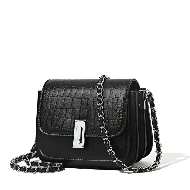 Women's soft PU horizontal square crossbody shoulder bag in black, shown with phone compartment.
