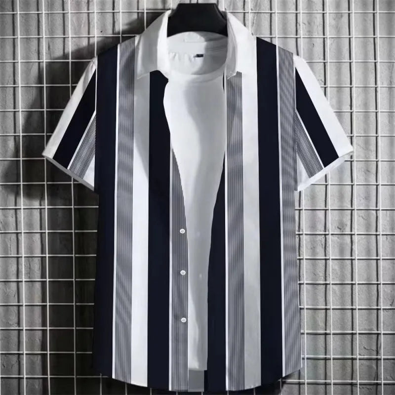 Men's striped linen T-shirt with 3D printed graphic in multiple colour options