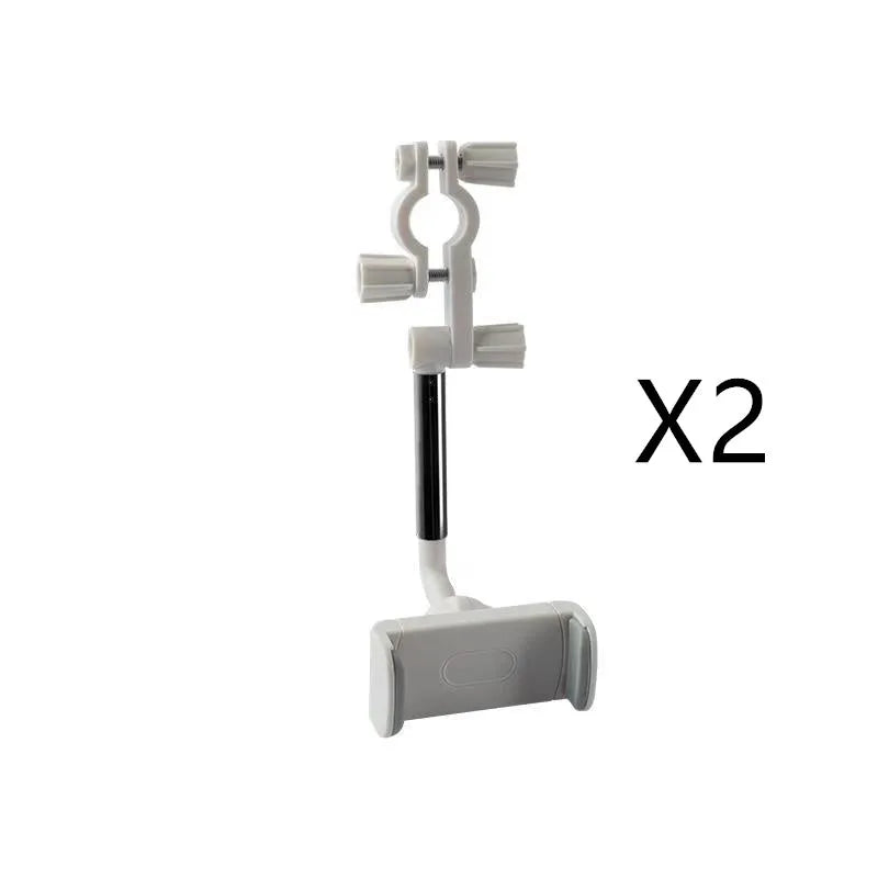 Black vehicle rearview mirror phone bracket showing adjustable arm and clip mechanism