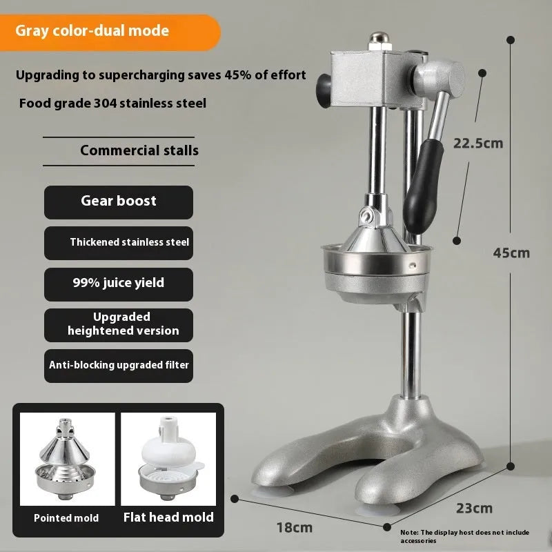 Vertical stainless steel manual juicer with multiple tip and colour options