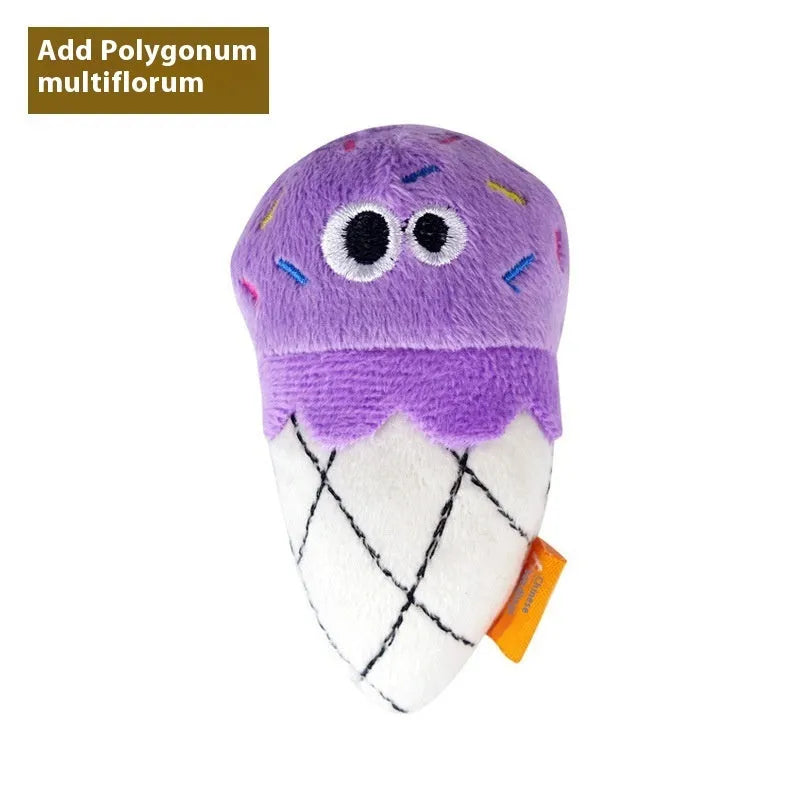 Plush cat chew toy shaped like a burrito, infused with catnip for feline play
