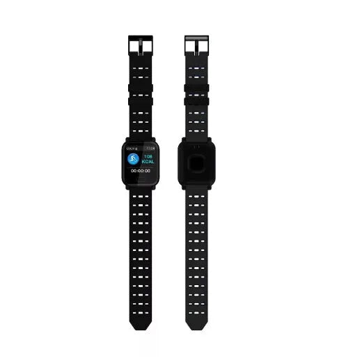 A6 smart bracelet with colour screen and silicone strap shown in black, blue, and orange colours