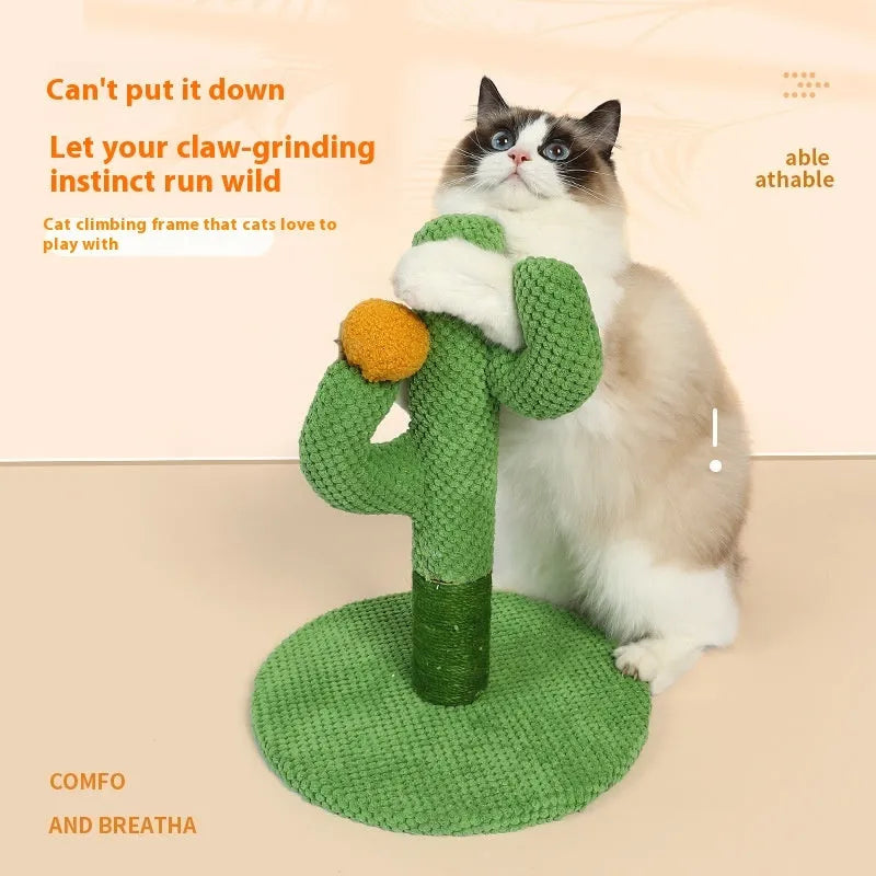 Cactus cat scratch board and climbing pole pet toy in cotton thread.