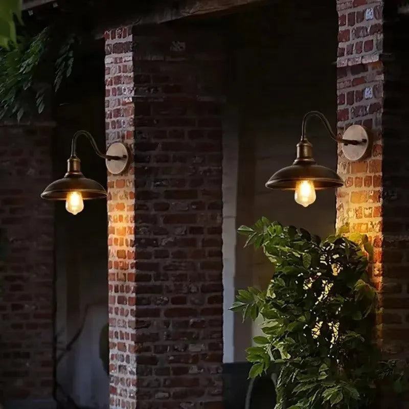Retro style villa courtyard wall lamp in copper or silver finish with right angle or bevel mounting options